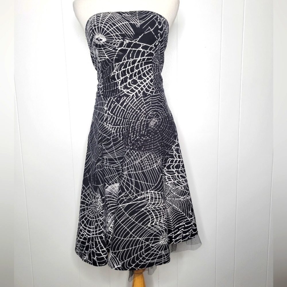 Folter Spiderweb Strapless Netted Tulle Gothic Dress 90's Y2K Hot Topic Vamp LG